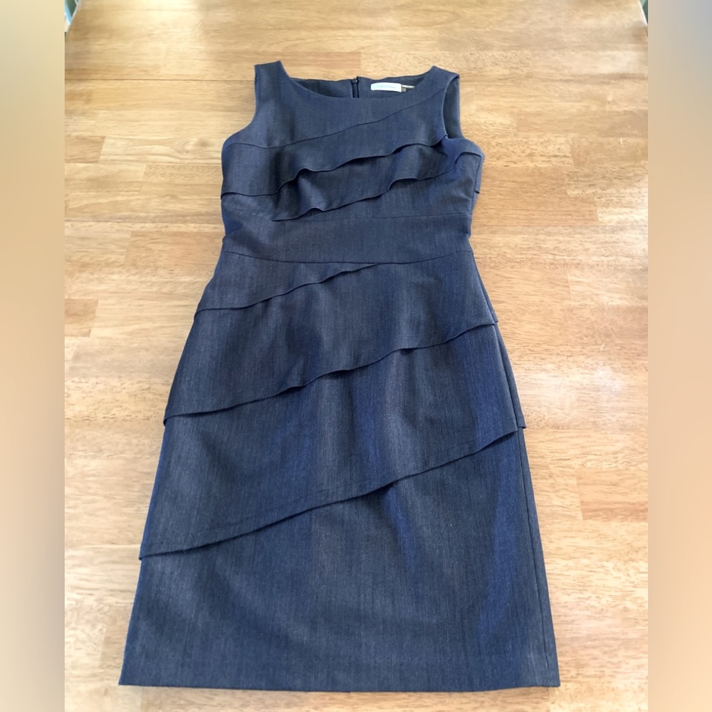 Calvin Klein knee length, short sleeved deep charcoal dressy dress.